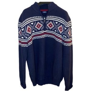 IZOD Mens Blue Aztec Sleeve Fair Isle Quarter-Zip Sweater Size L Nordic print